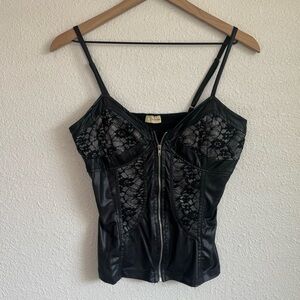 Y2k Wildcat Womens Medium Faux Leather Tank Top Whimisgoth Grunge Lace Y2K